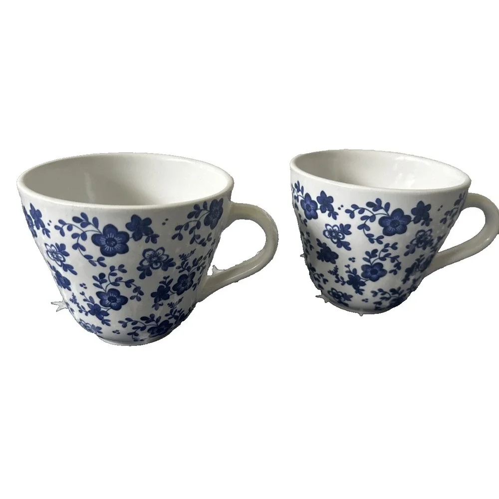 2 IKEA  Sweden Blue & White Floral Flower Coffee Tea Hot Chocolate Mug Cup 10oz